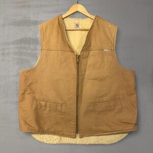Vintage Carhartt Duck Canvas Sherpa Lined Vest Brown Zip Up Union USA Made